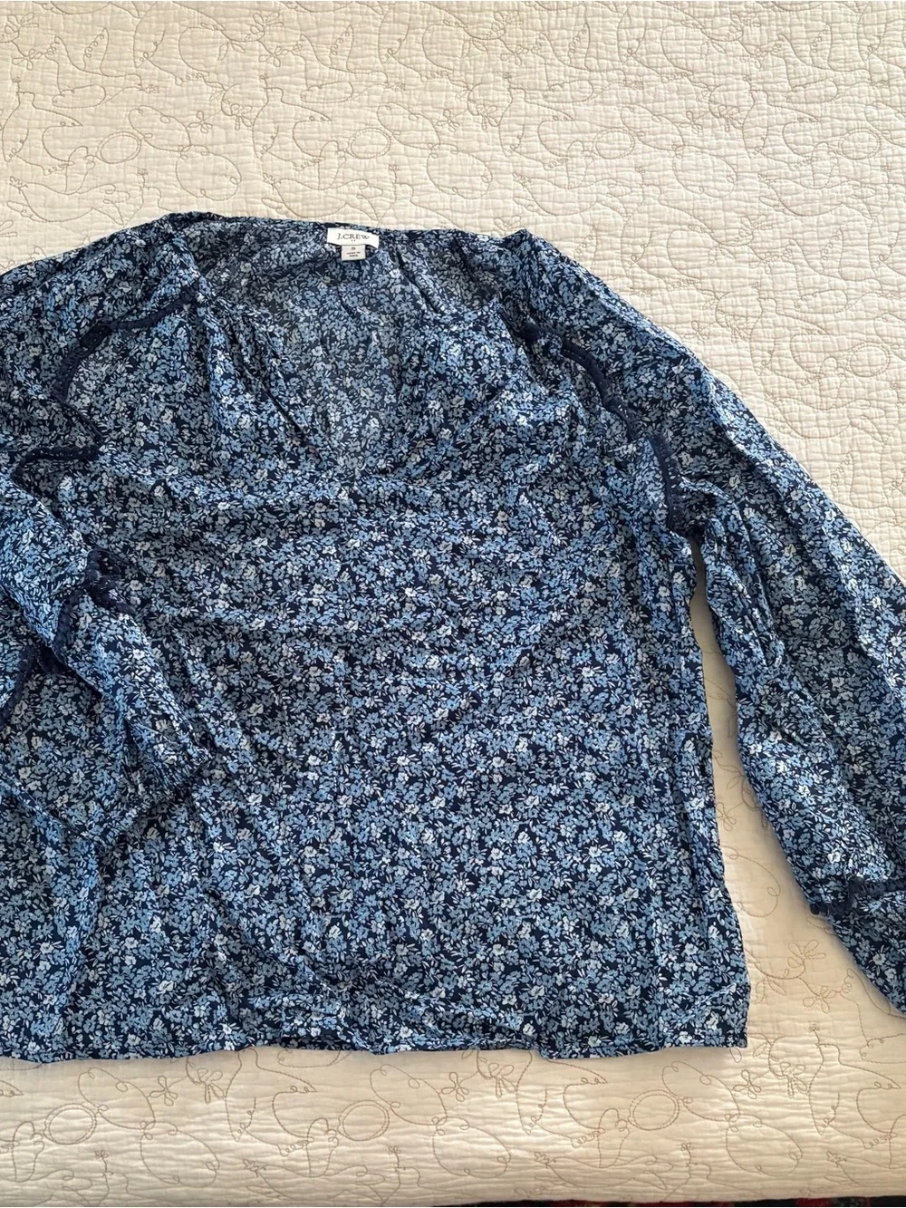 J. Crew Blue Floral V-Neck Long Sleeve Blouse JCREW 100% cotton blue floral top